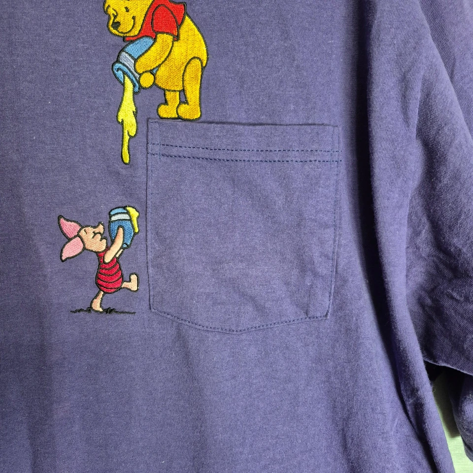 Vintage POOH Pocket T-Shirt Pooh and Tigger Embroidered Mens XL Purple - Image 3 of 4