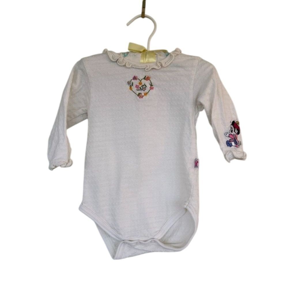 VTG 90s Y2K Girls Disney Minnie Mouse Heart Floral Long Sleeve Bodysuit Kidcore