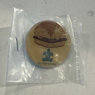 Autism Speaks Puzzle Piece Burger Collectible Pinback Button