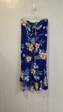 Hula Hula Hawaii Tie Neck Halter Dress Medium Blue Hibiscus Tiki Vacation VTG 