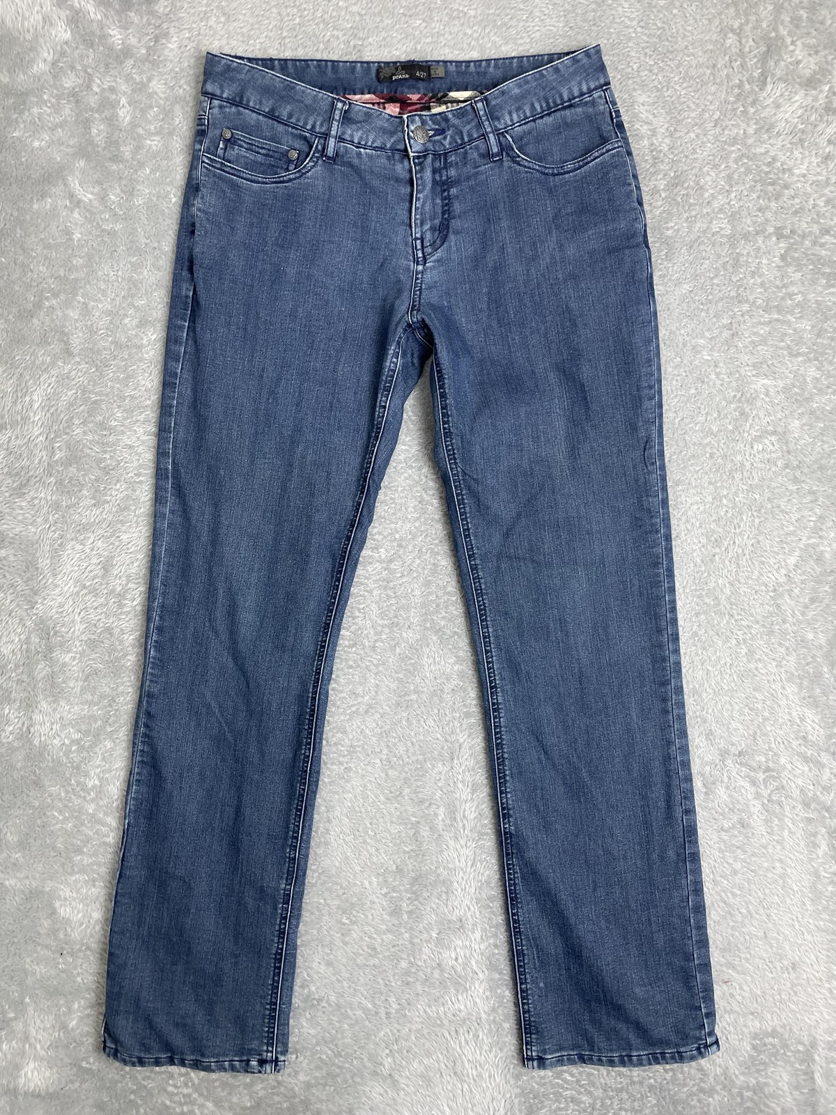 Womens 4/27 Blue Mid Rise Flannel Plaid Denim