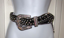 Luxury Bling Belt Brown Faux Leather  Buckle Clear-Rhinestone Studded Wm. S/M