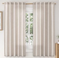 Faux Linen Curtains 63 Inch Length 2 Panels 42"W x 63"L Pack of 2 Beige
