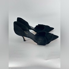 kate spade Black Suede Pointed D'Orsay Heels with Bow