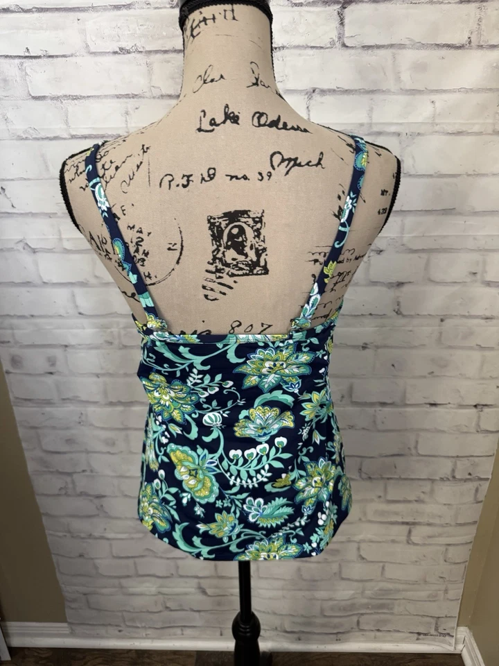 Lands' End Size 32DD/34D Blue Green Floral Tankini Top Underwire Bra Swimsuit - Image 3 of 4