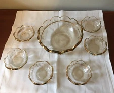 Antique glass BERRY BOWL SET, serving bowl & 6 individual bowls, EAPG