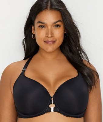 Curvy Couture Women's Tulip Front Close Push Up T-Shirt Underwire Bra, Black,
