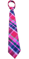 BOYS NECKTIE SIZE L SILK BLEND PINK BLUE PLAID ZIPPER KITESTRINGS BY HARTSTRINGS