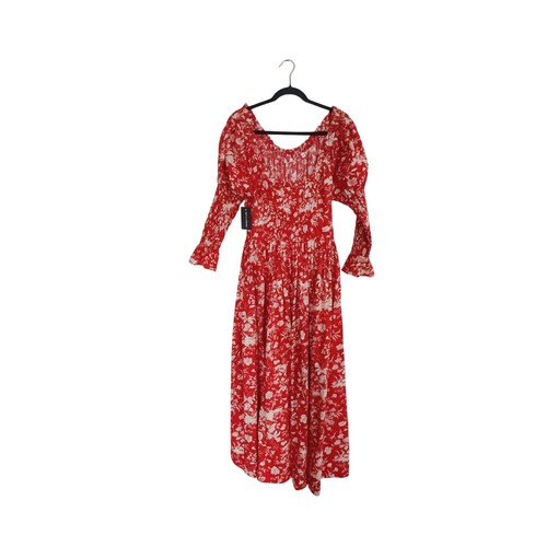 Doen red meribel shir floral-print cotton-poplin midi dress Small - Picture 9 of 13