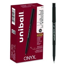 uniball ONYX Rollerball Pen, Stick, Fine 0.7 mm, Black Ink, Black Barrel, Dozen