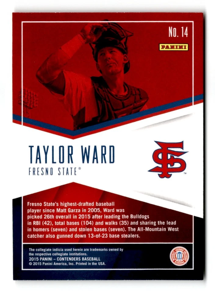 2015 Taylor Ward Panini Contenders School Colors Rookie - Fresno State Bulldogs - Image 2 of 2