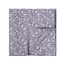 Men's Hand Rolled Silk Pocket Square Ditsy Floral Print 21" Blue Grey 2Color