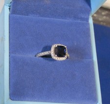 Sterling Silver Lab-Created Sapphire Halo Cushion Ring Size 8 NWOT