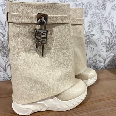 Givenchy Shark Lock Biker Ankle Boots Calf Leather in Cream EU 38