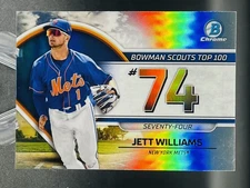 2023 Bowman #BTP-74 Jett Williams Scouts Top 100 Refractor RC Rookie  Mets