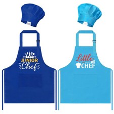 4PCS Kids Apron Chef Hat Set Adjustable 2 Pockets Baking Cooking Little Chef