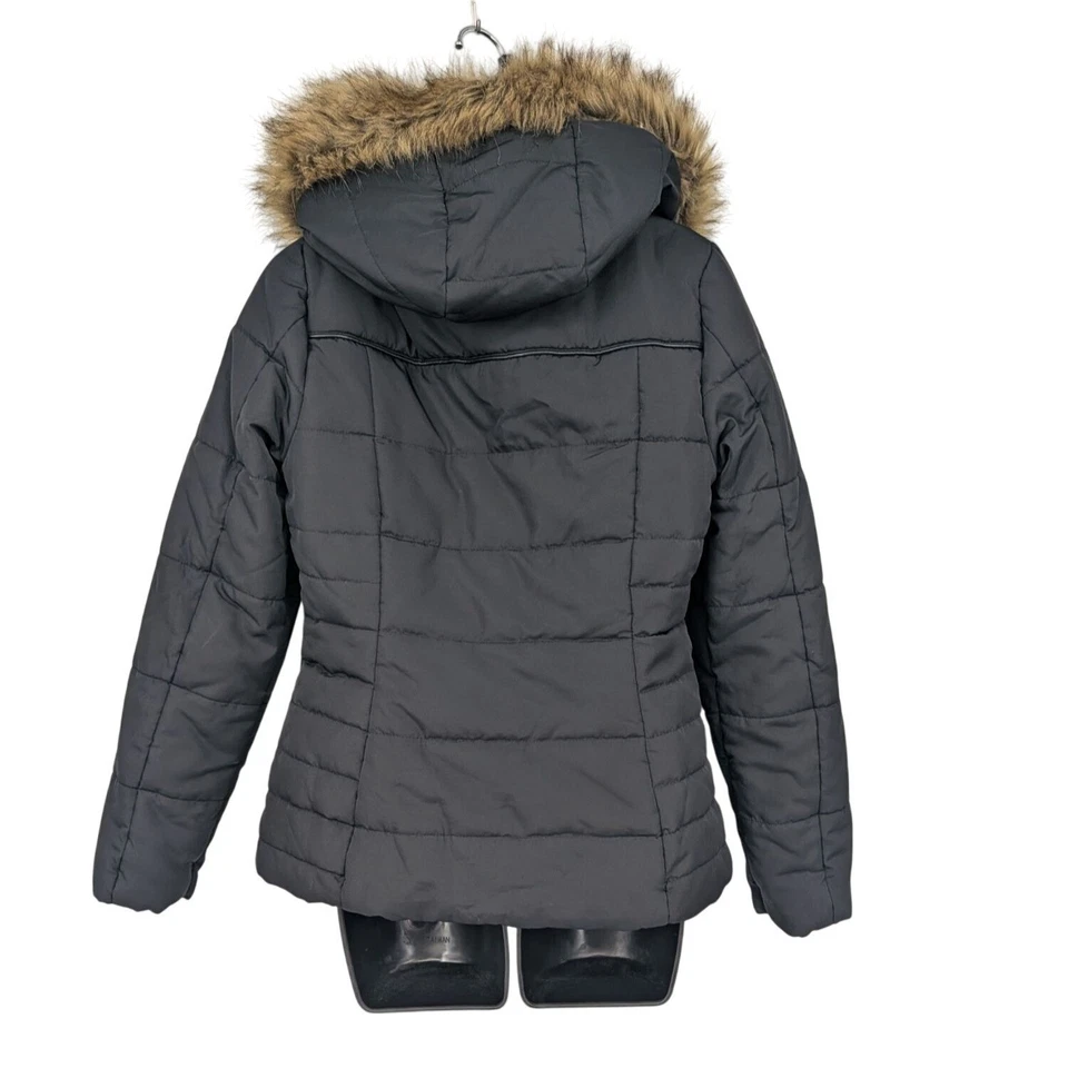 Abrigo chaqueta acolchada con capucha ribete de piel sintética rosa celebridad para mujer talla M Y2K exterior Foto 2 de 4