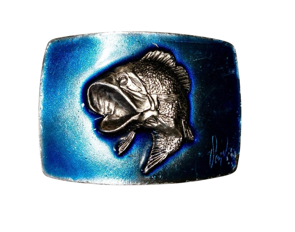 Cinto de pesca vintage 1979 boca grande robalo fivela artista assinado grande americano  - Imagem 2 de 4