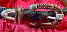 Brighton Leather Belt 32/ML Women's BLACK Western Silver Buckle MOC CROC 43.00