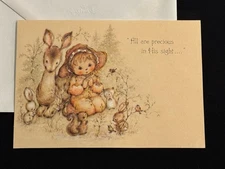 Vintage Mary Hamilton Hallmark Christmas Card & Envelope Girl Deer Animals NOS