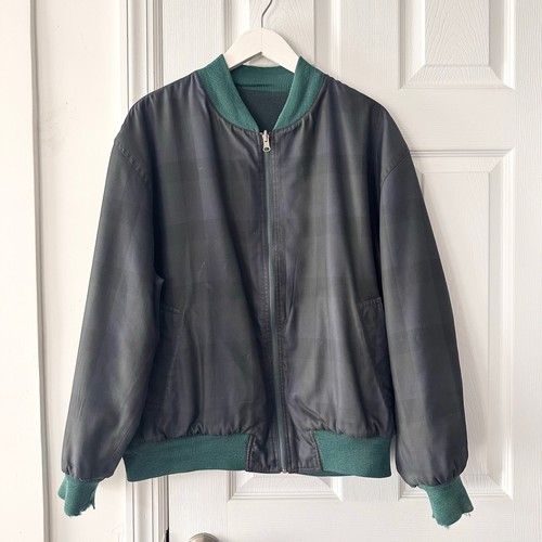 Dunhill, Dunhill Vintage Italy Blue Green Plaid Reversible Full Zip Bomber Jacket 40 Wool