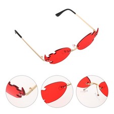 1 Pair Rimless Flame Sunglasses Fire Shape Red Party Eyewear for Halloween Xmas