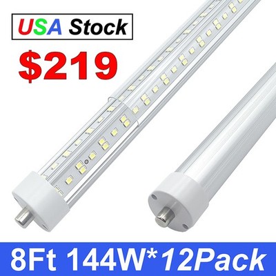 T8 Single Pin Led Bulbs 8 Ft 144W 6500K Blocking RF 12 Pack for Warehouse Shop