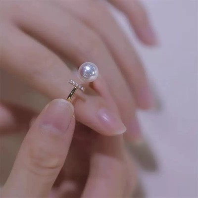 Unique AAAA 8-9mm akoya white round natural pearl rings s925 Adjustable