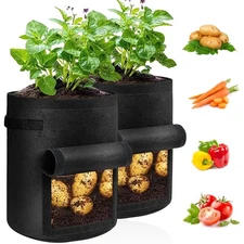 JJGoo 2 Pack Potato Grow Bags 10 Gallon with Flap, Heavy Duty Fabric Grow Bag...