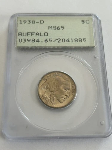 1938-D Buffalo Nickel 5c PCGS MS65 Rattler Green Holder
