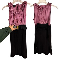 Y2K A Byer Purple Black Dress Size 9 Ruffle Front Belted Clubwear 2006 2010