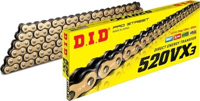 D.I.D 520VX3 Professional O-Ring Series Chain - 112 Links - Gold Motorcycle