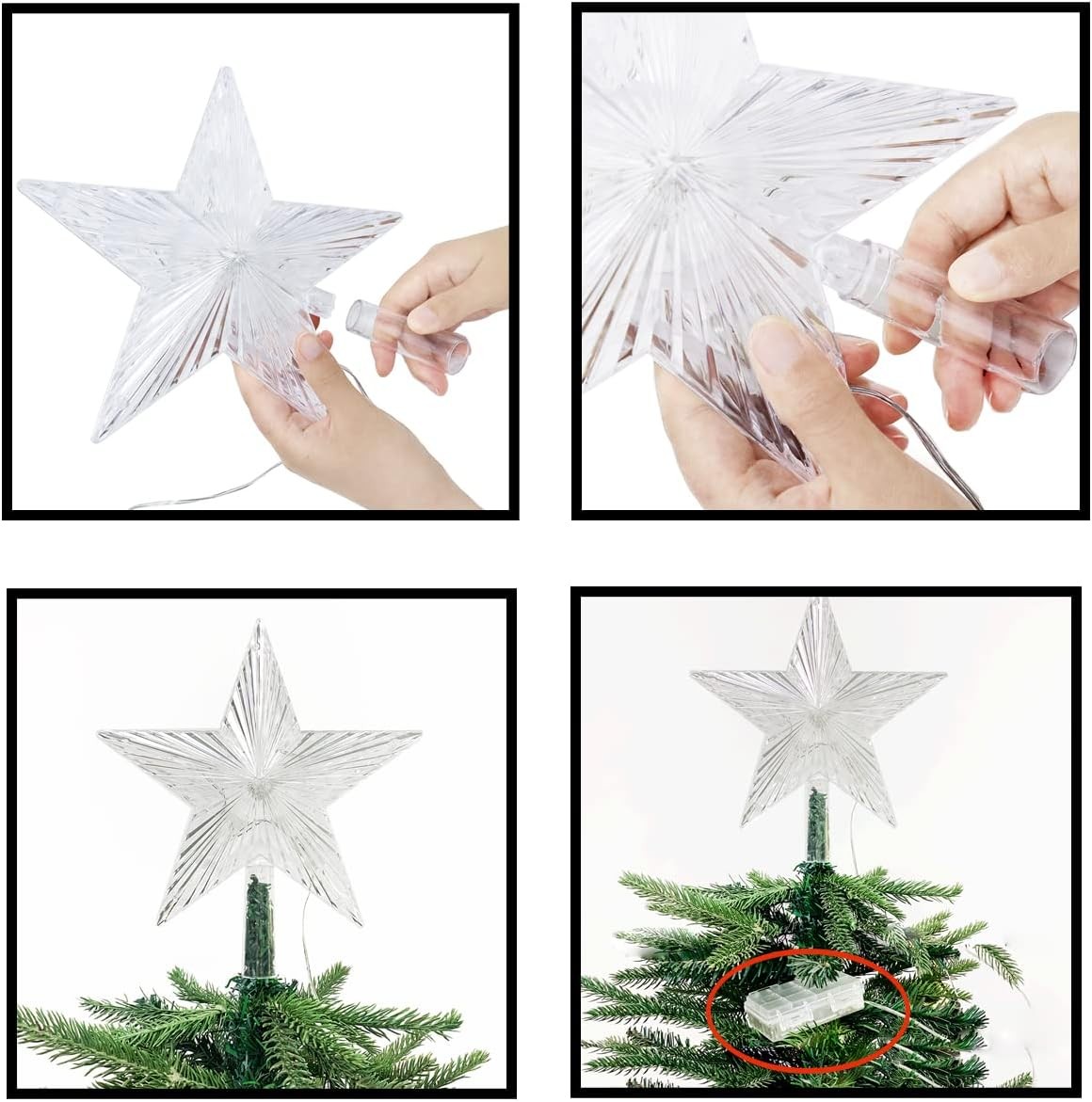 Christmas Tree Topper Star Warm White Light Christmas Tree Decor for Christmas