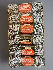 6 New Skeins Coats & Clark Red Heart #954 Black/Grey/White Variegated Yarn