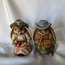 Lote de 2 estatuillas de cerámica con orejas flojas Country Rabbit