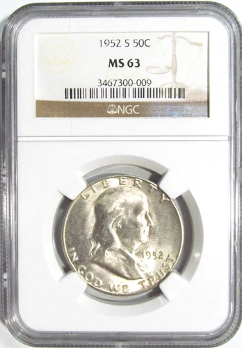 1952-S FRANKLIN Silver Half Dollar NGC MS 63