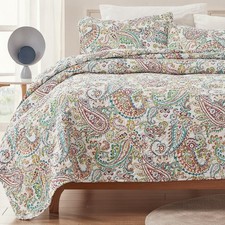 3-Piece Printed Quilt Set - King Size - Lightweight Reversible Bedding Coverl...