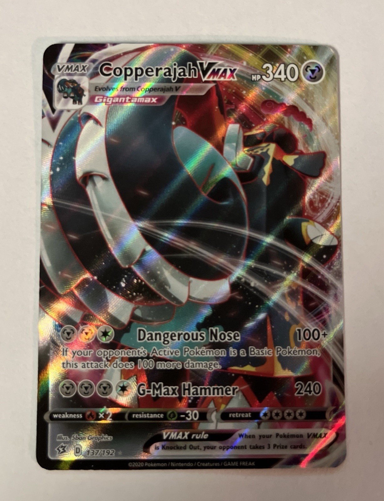 Copperajah Vmax 137/192 Rebel Clash NM Full Art Ultra Rare Pokemon Card F/S