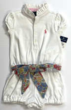 New With Tags Polo Ralph Lauren Girls Classic Romper and Belt sz 12m