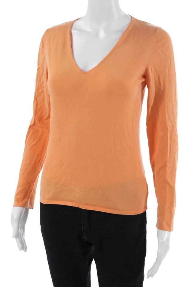 Top básico Rivamonti para mujer naranja cuello en V manga larga mezcla de algodón talla S Foto 2 de 4