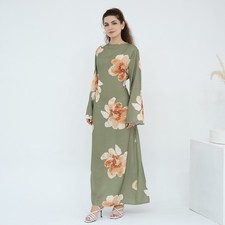 Evening Gown Printed Long Dress Abaya Women Dubai Kaftan Muslim Maxi Robe Formal