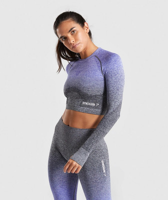 Gymshark Ombre Seamless Long Sleeve Crop Top Grau Lila S