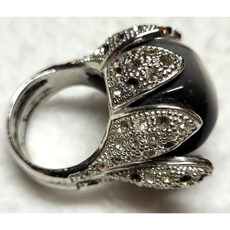 Statement Ring Flower Framed Agate Black Gray Whi… - image 4
