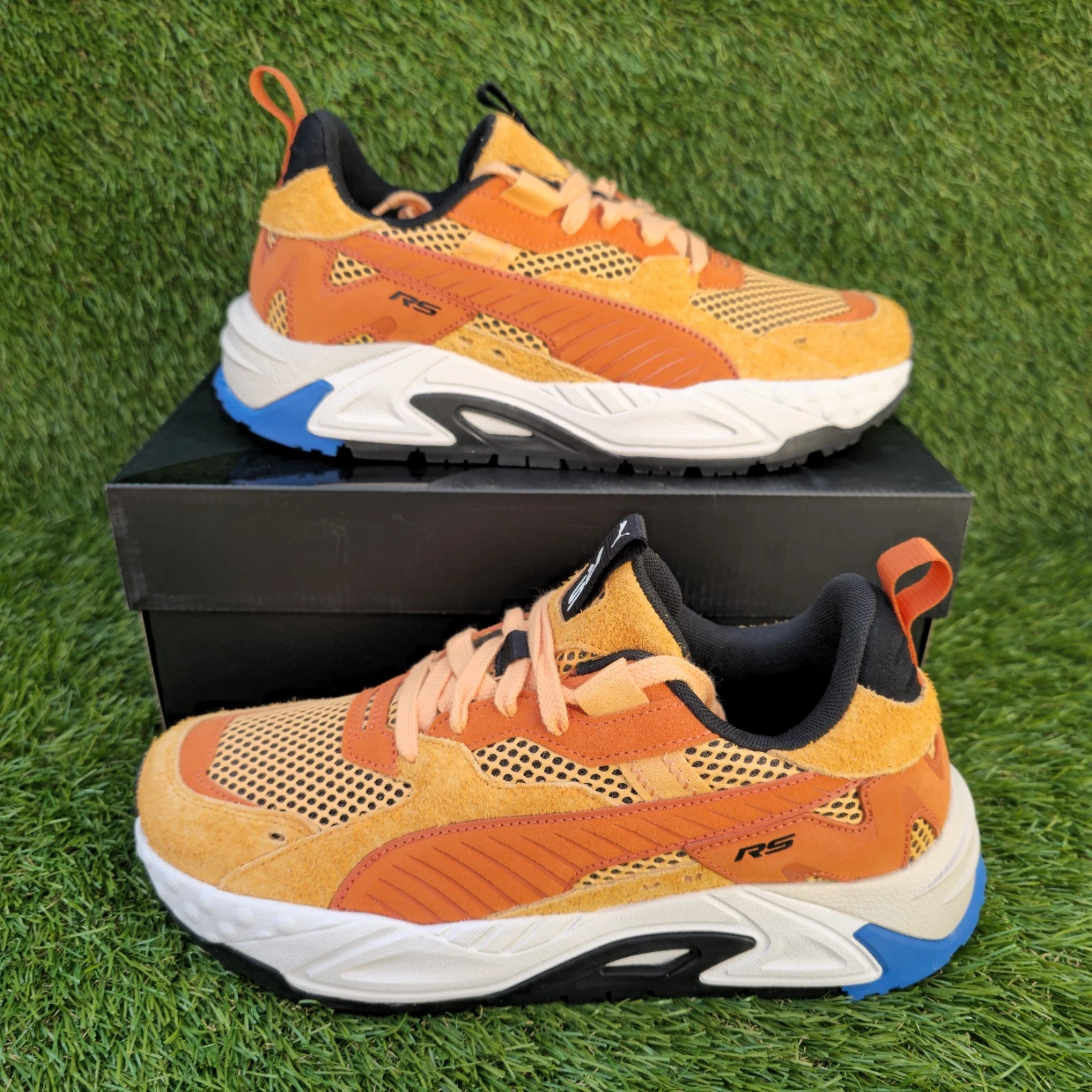 Scarpe da ginnastica Puma RS Trck Horizon UK taglia 8 bianco arancione mattone Clementine NUOVE con scatola