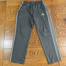 Adidas Men s Large Climalite Athletic Pants Gray On Gray 3 Stripe Polyester