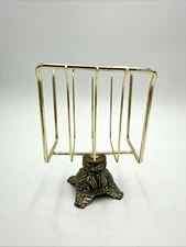 Vintage Retro Gold Brass Pedestal Letter / Napkin Holder Stand MCM