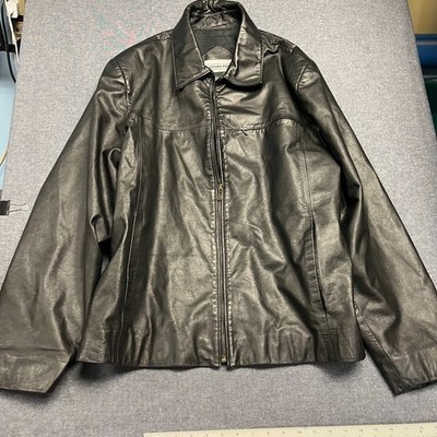 Couro Pele Men's Size XL Jacket Black Leather Full Zip Bomber Moto Collared