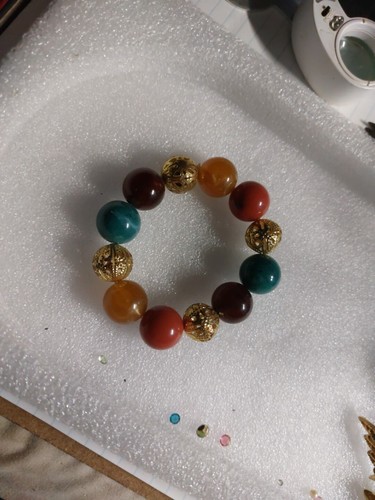 Vintage Fashion Jewelry Stretch Bracelet Imitation Lucite Turquoise Red Coral - Picture 6 of 6