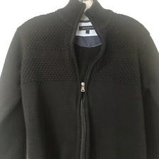 Morgan Black Full Zip Knit Cotton Cardigan Men's Cardigan Sweater LARGE