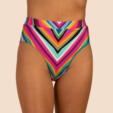 NWT- Trina Turk 'Louvre' Striped High-Waist Bikini Bottom, Multi - Size 14